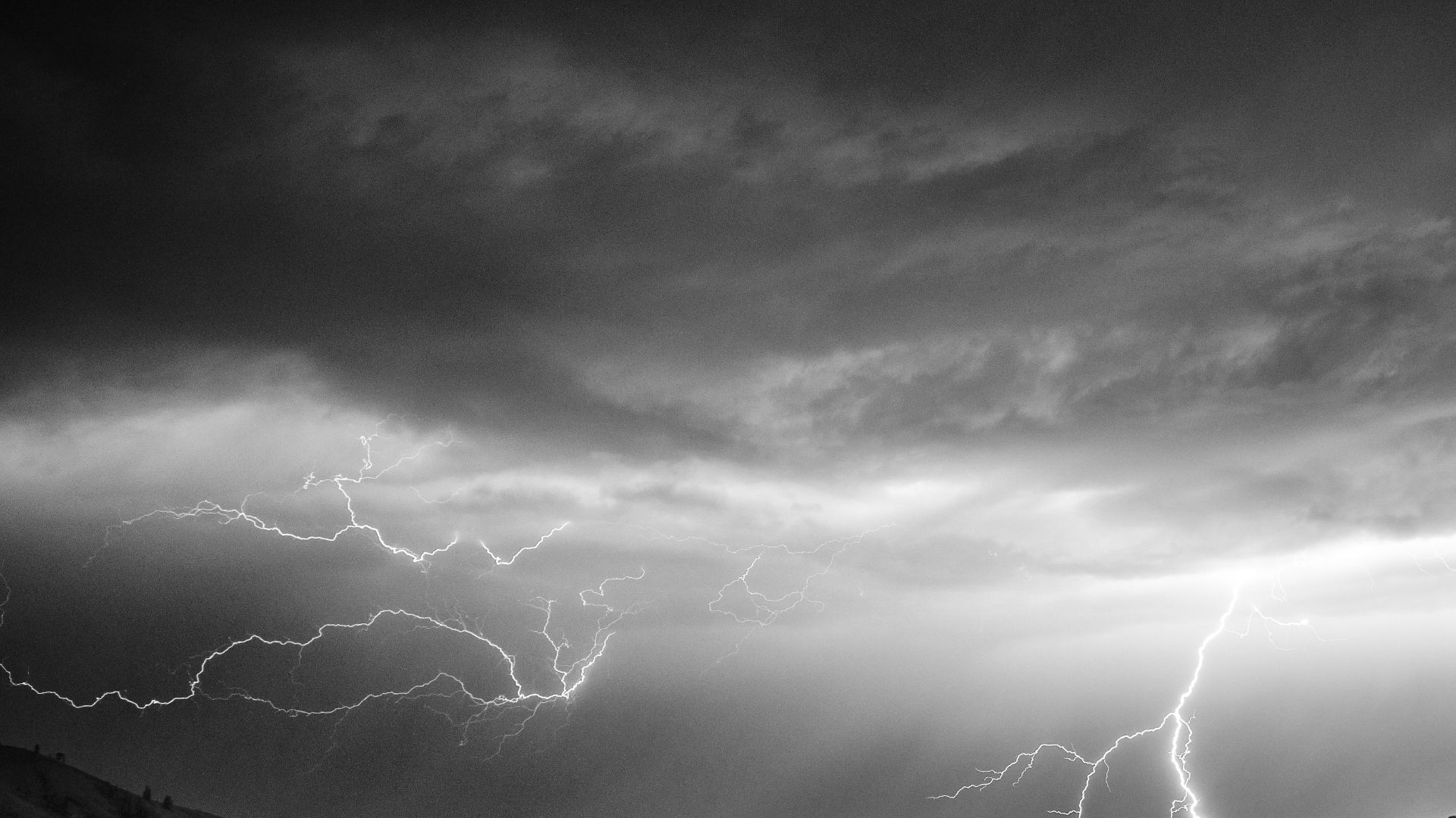 Black and white landscape of a thunderstorm with lightning in Wenatchee, WA.