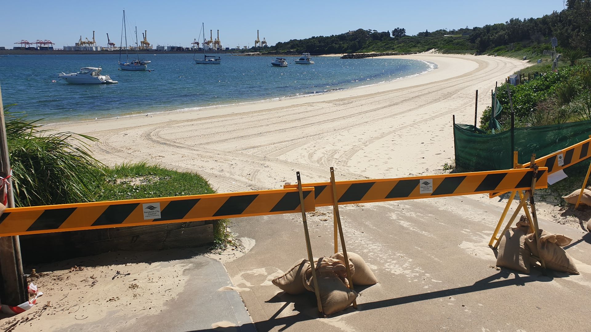 Barricades installed by Randwick City Council to prevent access to a beach at La Perouse, New South Wales, during the COVID-19 pandemic, April 2020.