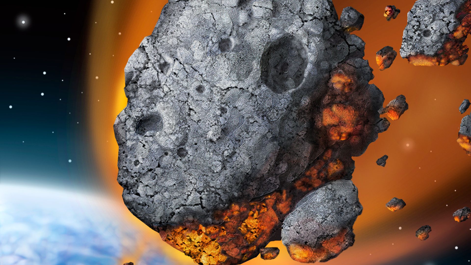 Drawing of an asteroid falling to Earth.
