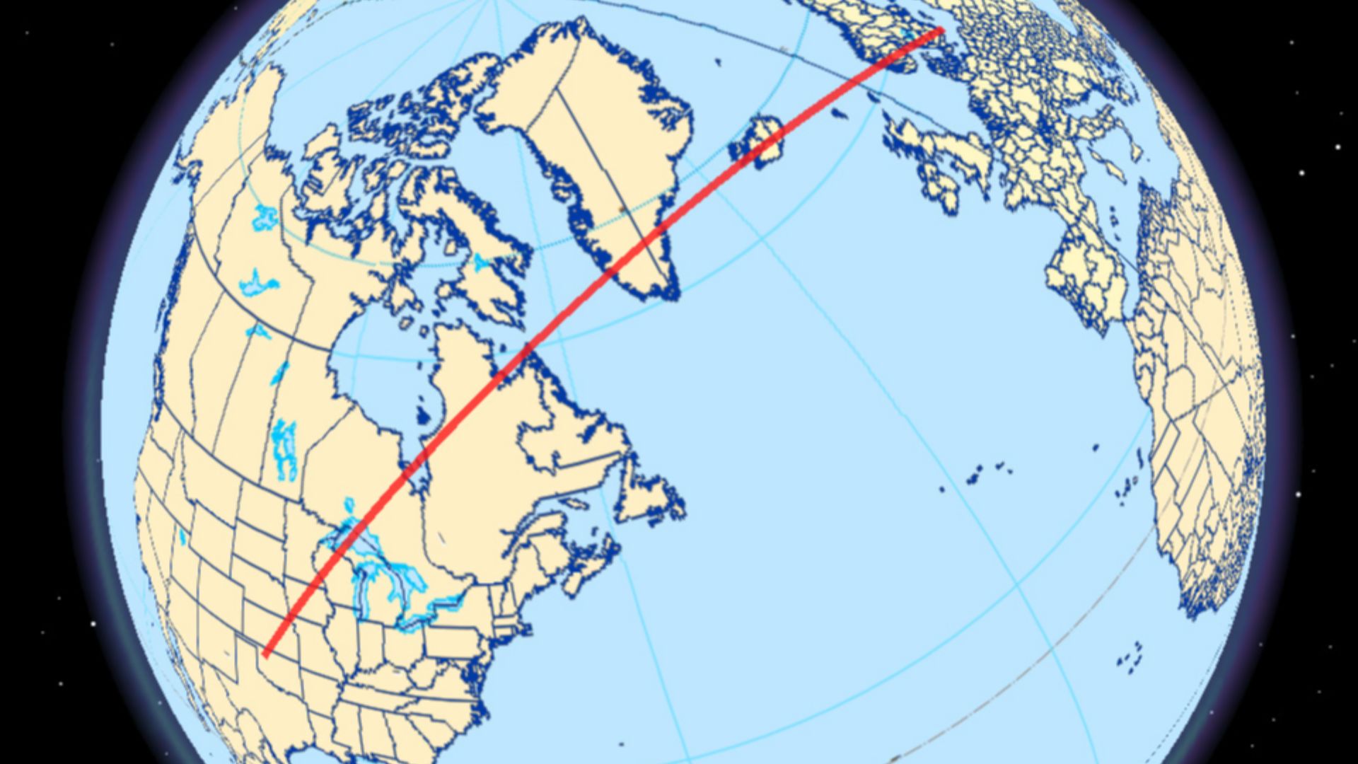 Map of world with line that links known Middle Ordovican meteor impacts. Created on ArcGlobe