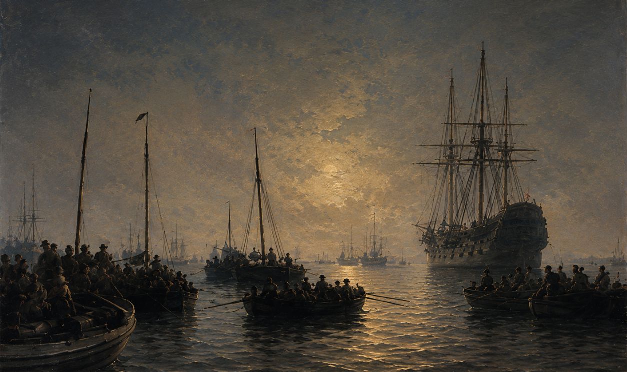 The battleship Dannebroge burns during the Battle of Køge Bay