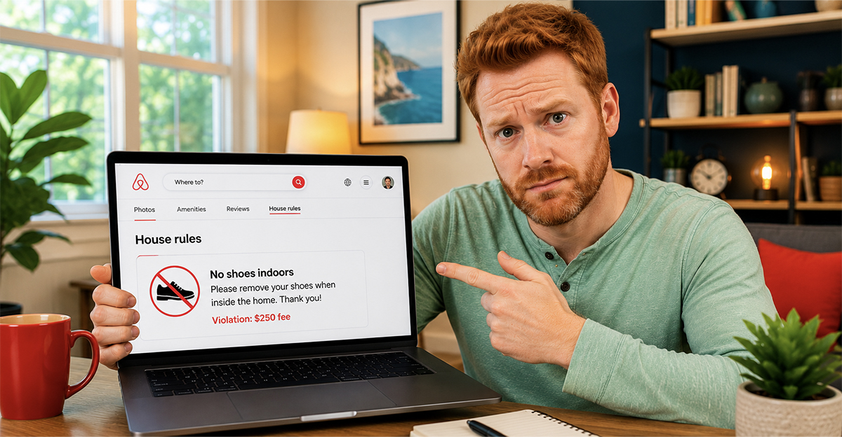Red haired man showing a laptop screen