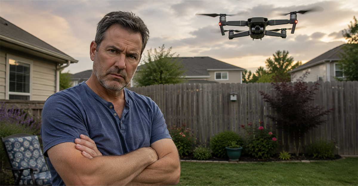 An annoyed man with a drone