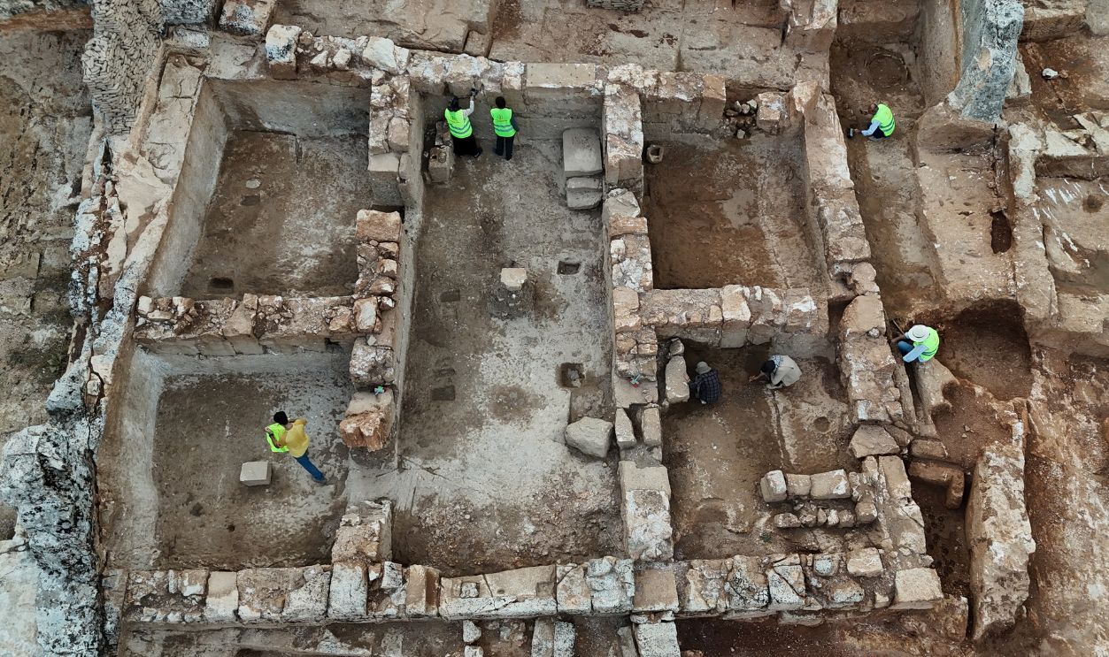 An aerial view of excavation site as a residential area dating back approximately 1,500 years to the Roman era is revealed at Perrhe, one of the five major cities of the ancient Commagene civilization, in Adiyaman, Turkiye on November 17, 2025. The newly uncovered structures provide fresh insights into daily life in the region during antiquity and contribute to ongoing research on the historical significance of Perrhe.