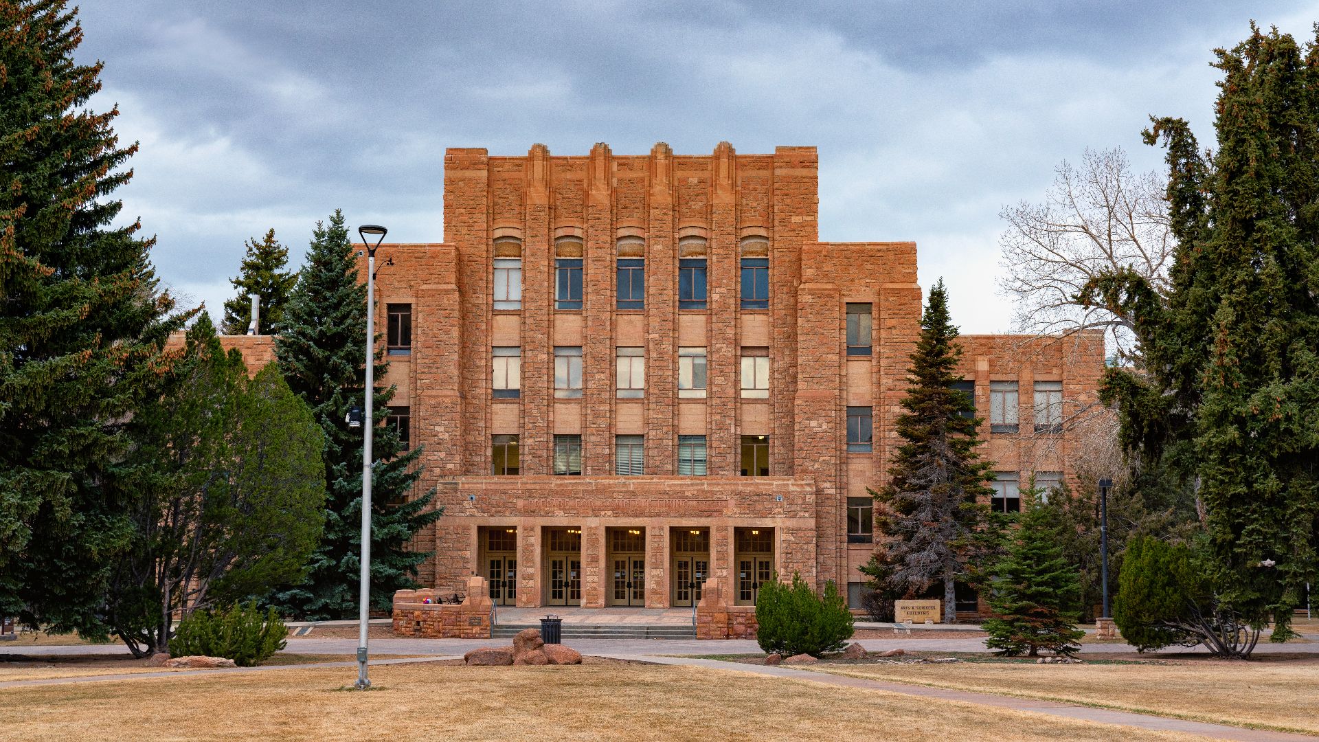 The Arts & Sciences Building at the University of Wyoming campus in Laramie, Wyoming, as seen from Prexy's Pasture.