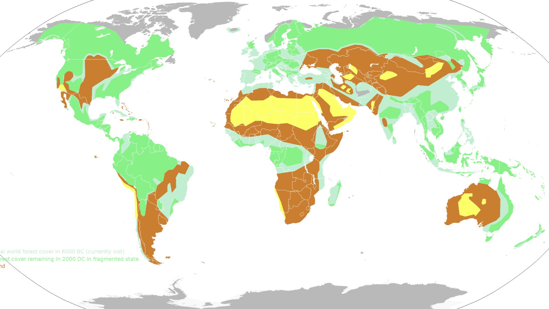 Map of the world vegetation zones/land use zones. The map was made based on http://commons.wikimedia.org/wiki/File:World_forest_cover_then_and_now.png The deserts were drawn based on http://media.mcclatchydc.com/smedia/2008/12/19/16/466-E_World_desert.lar