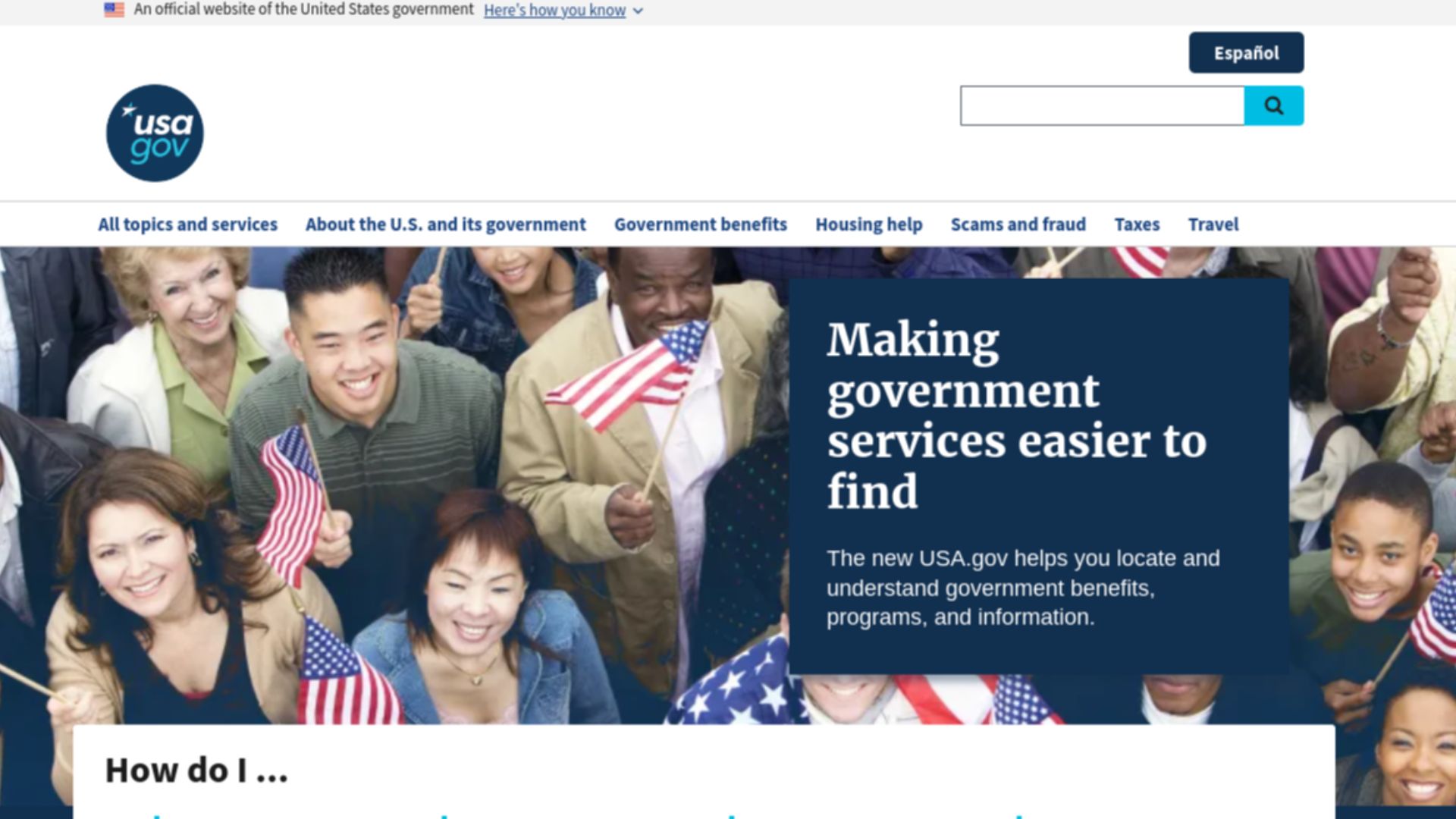 https://www.usa.gov/, screenshot, April 2023