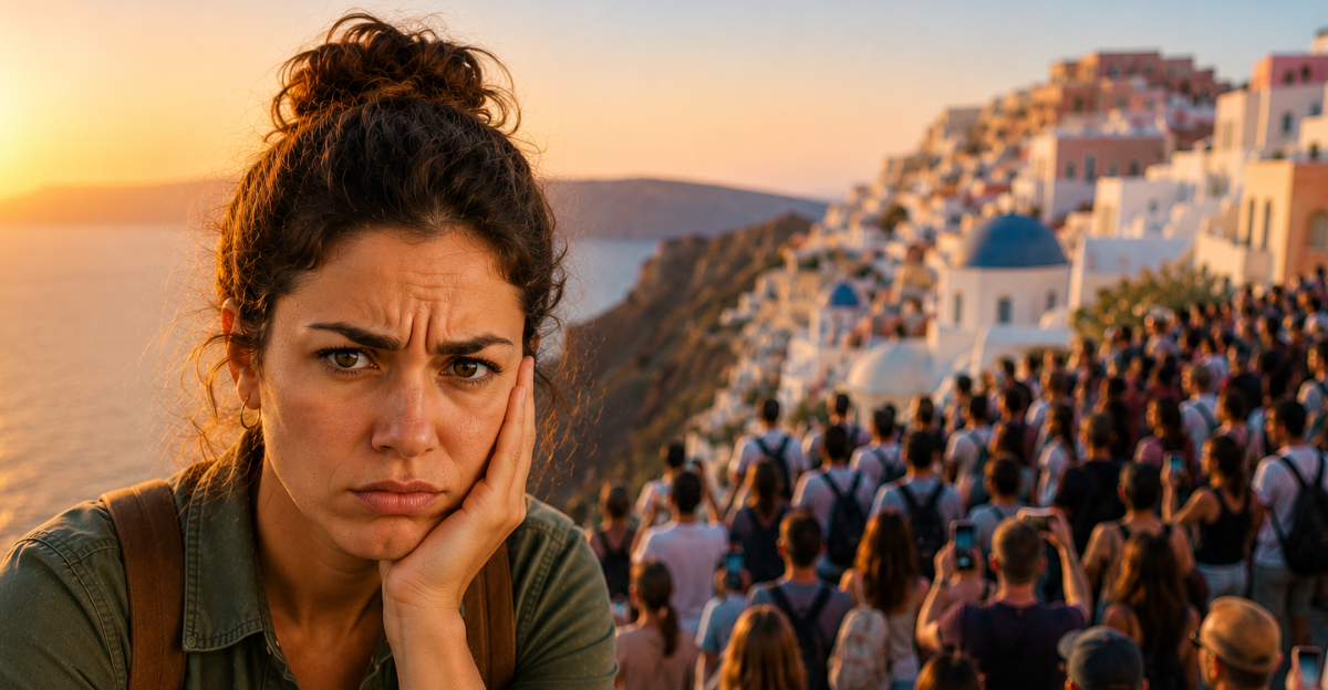 frustrated woman at tourist destination