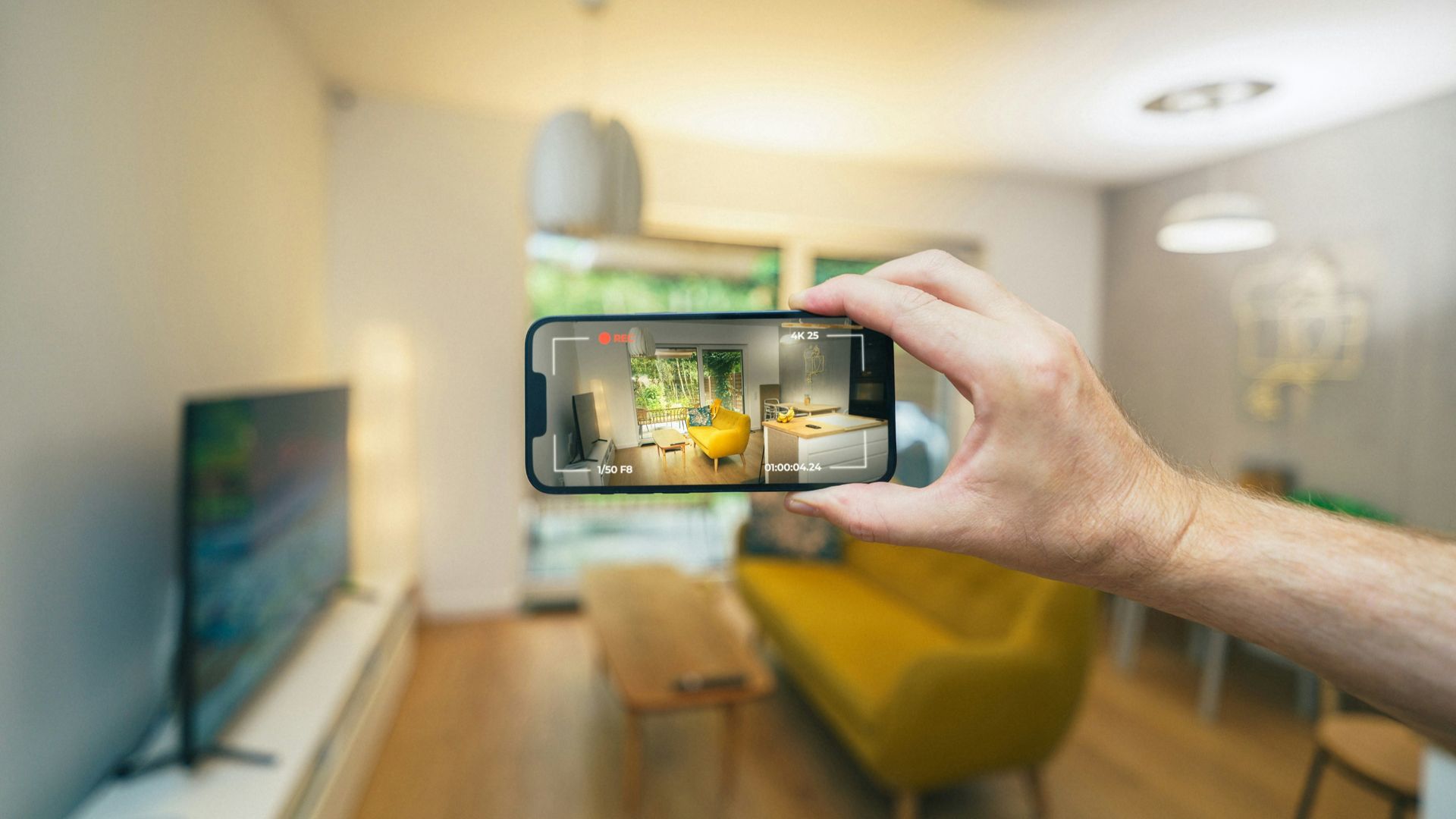A person taking a picture of a living room