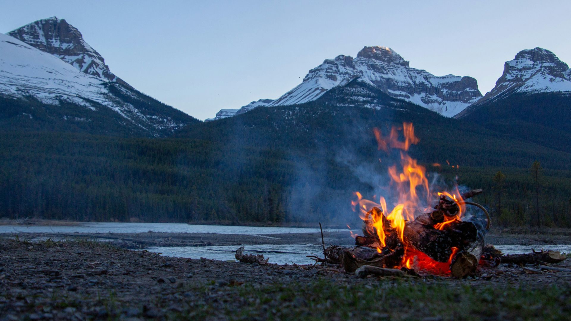 bonfire near mountain