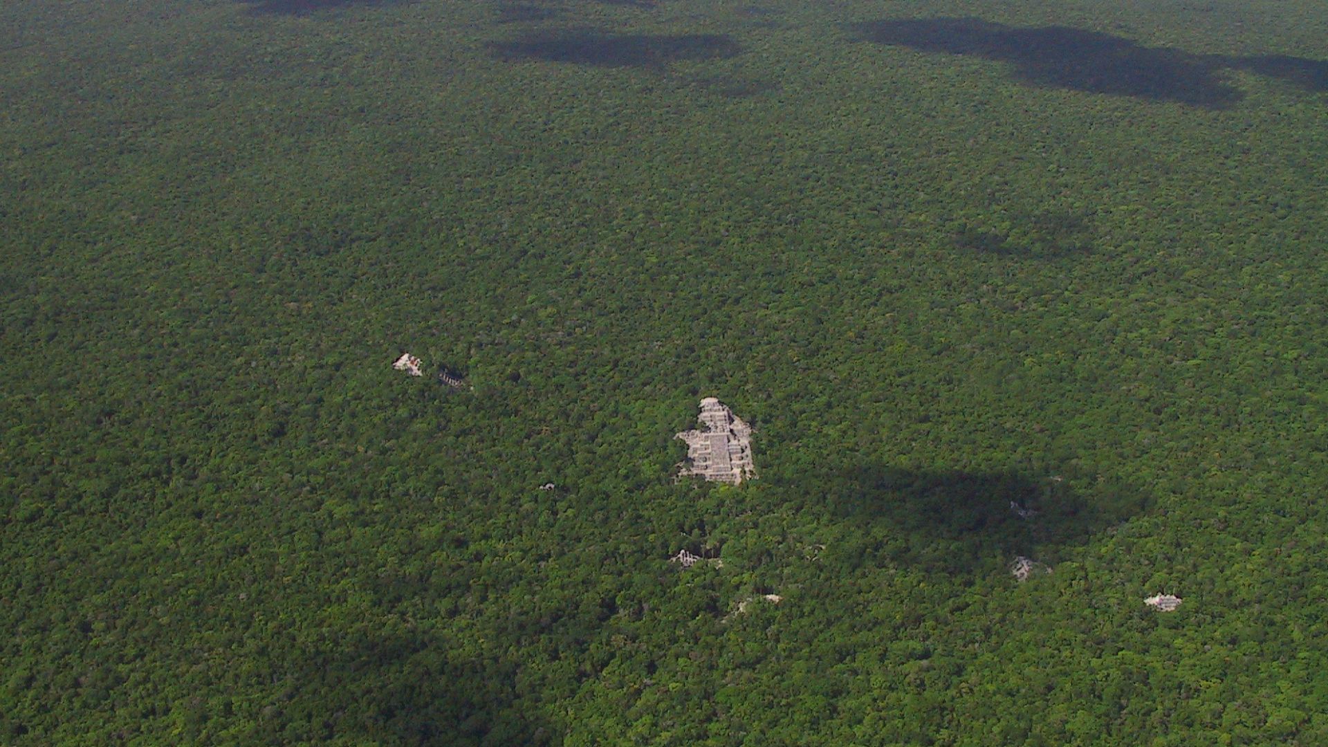 Maya pyramids in the jungle of Calakmul Biosphere Reserve, Mexico