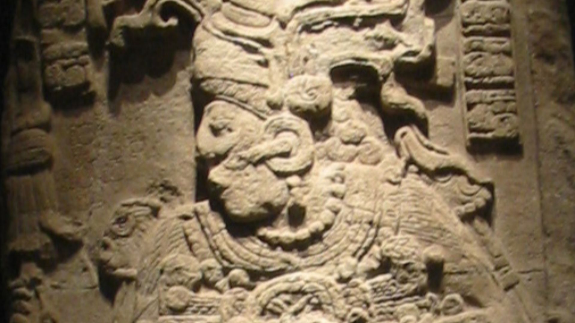 Stele 51 from Calakmul, representing king Yuknoom Took' K'awiil,  on display at the National Museum of Anthropology in Mexico City.