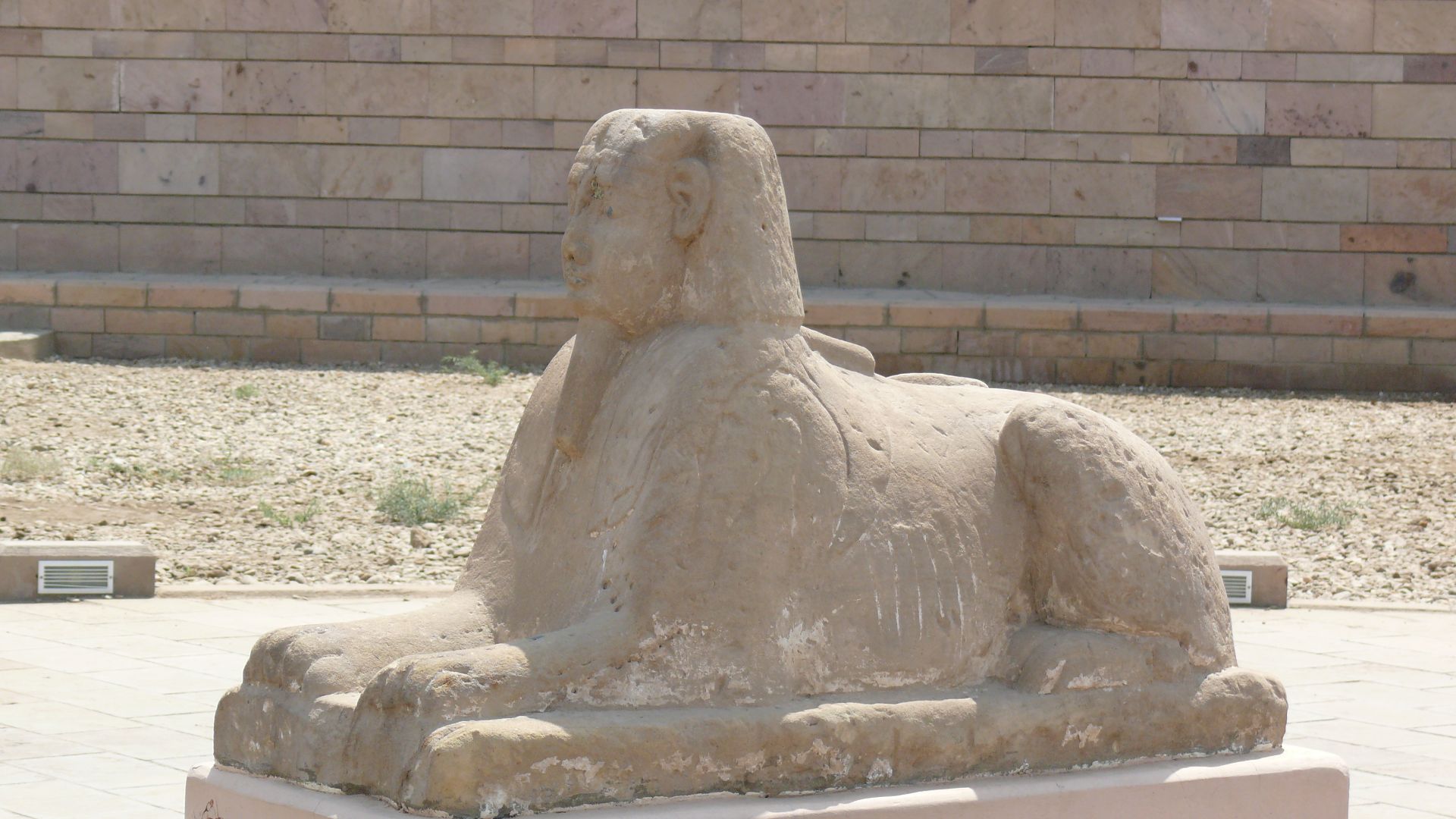 Statue of a sphynx (Roman period) at the entrance of the temple of Horus at Edfu.