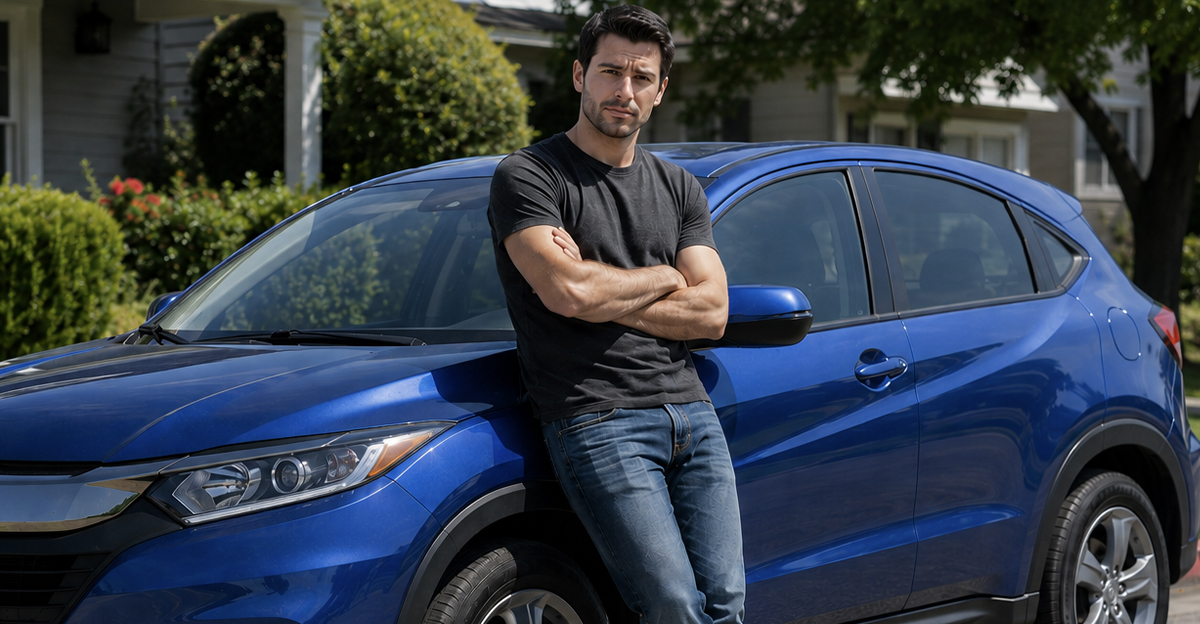 AI-generated image of a man worried about the reliability of his CVT transmission.