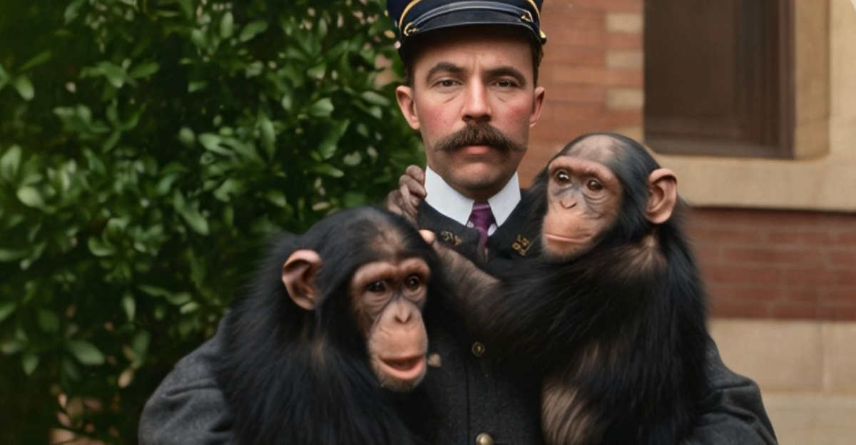 Man and Chimpanzees, Bronx Park New York