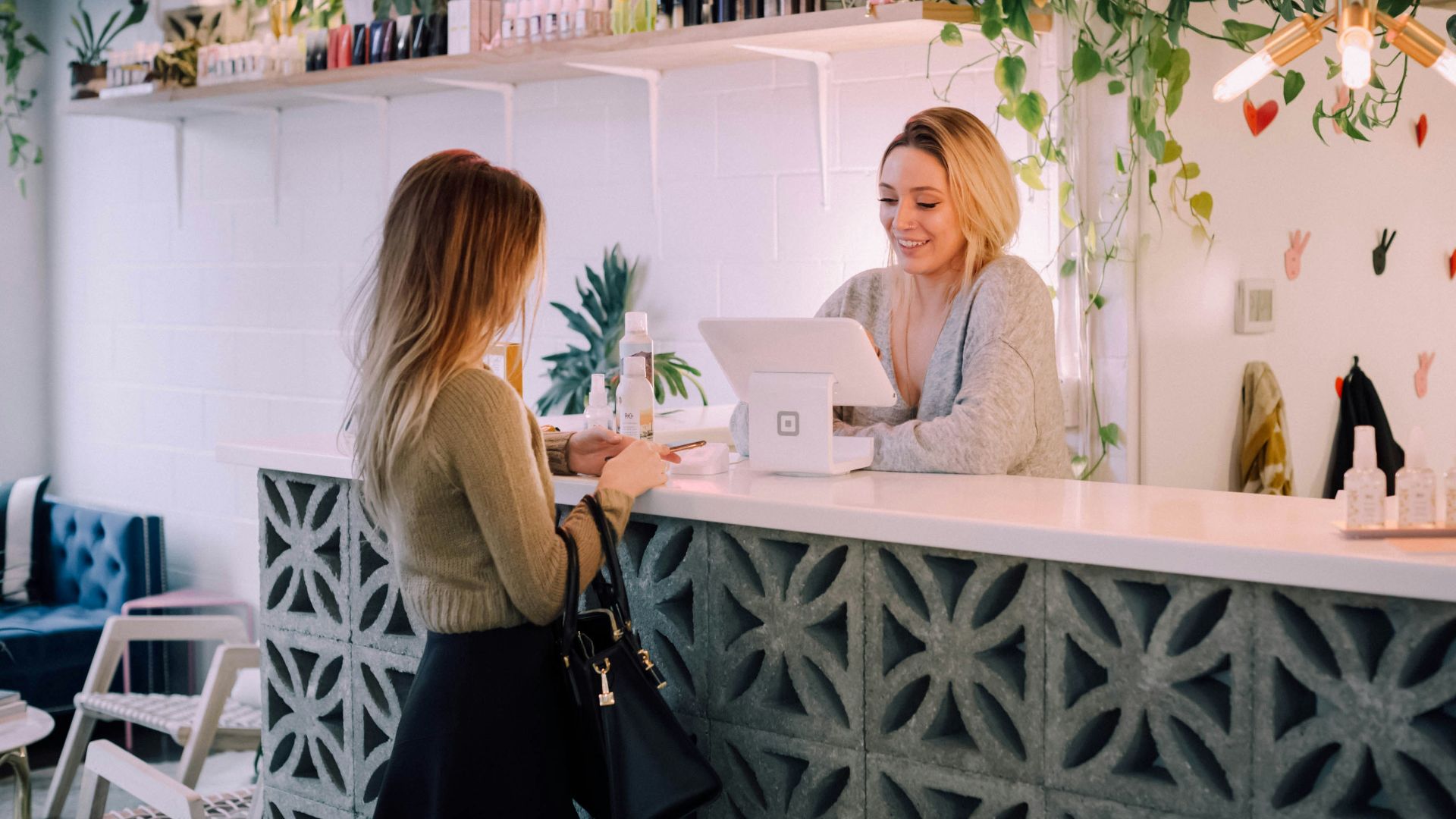 woman facing on white counter