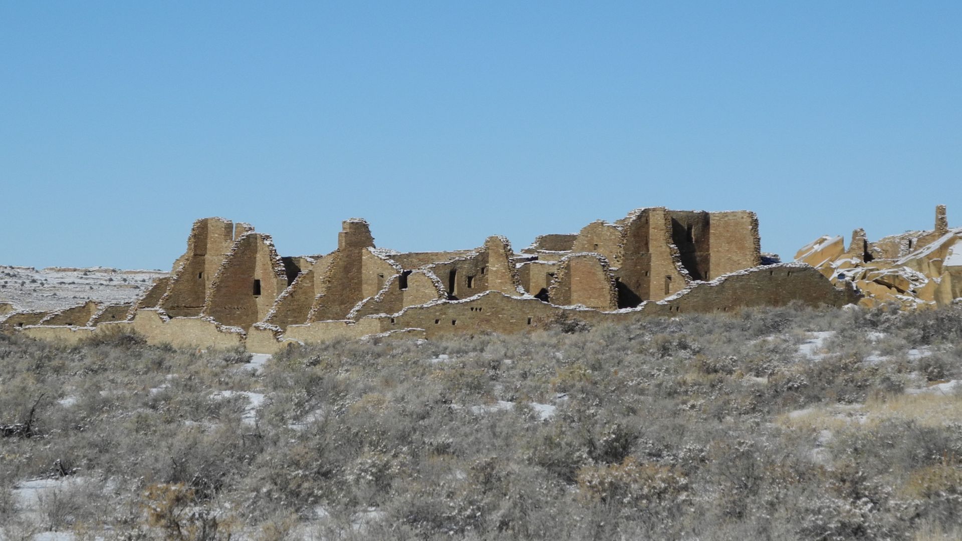 Pueblo Bonito is one of many structures dating back to around the 10th century AD built by the Pueblo People in and around Chaco Canyon in what is now northern New Mexico state, USA
