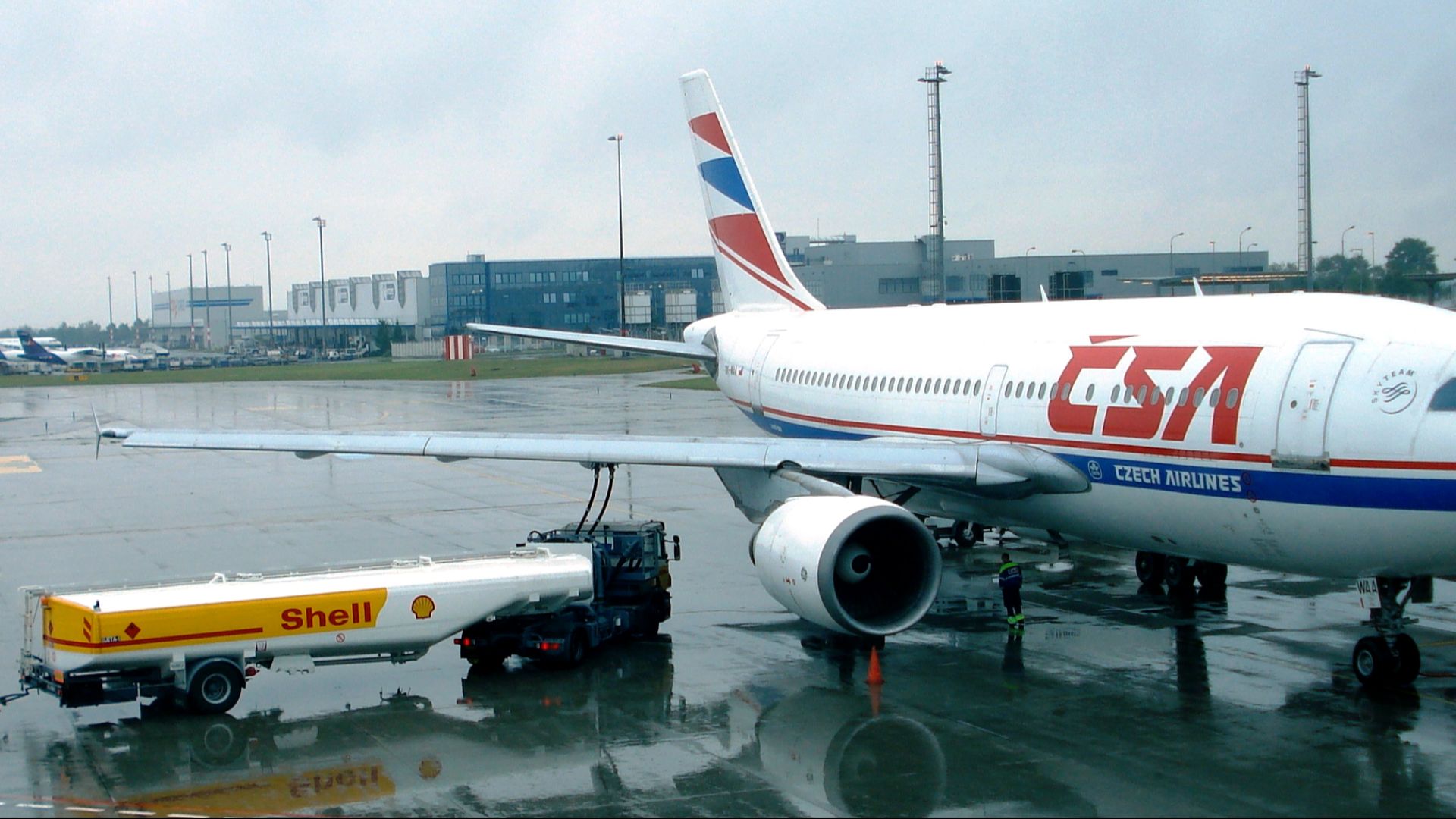 Czech Airlines Airbus A310 being fueled in Prague.