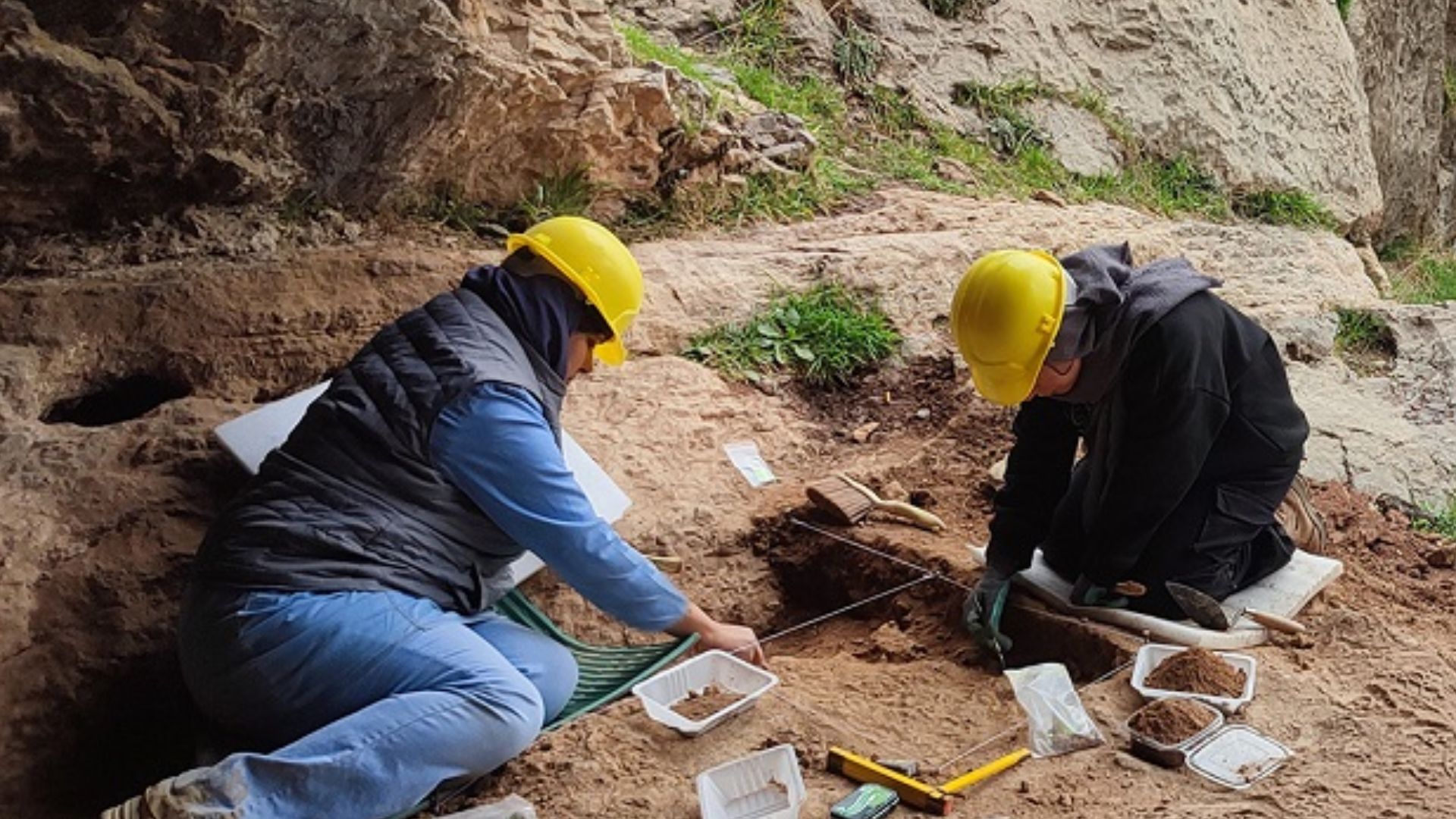 Excavation in the entrance of the Ghamari Cave, a Middle Paleolithic site near Khorramabad, Iran