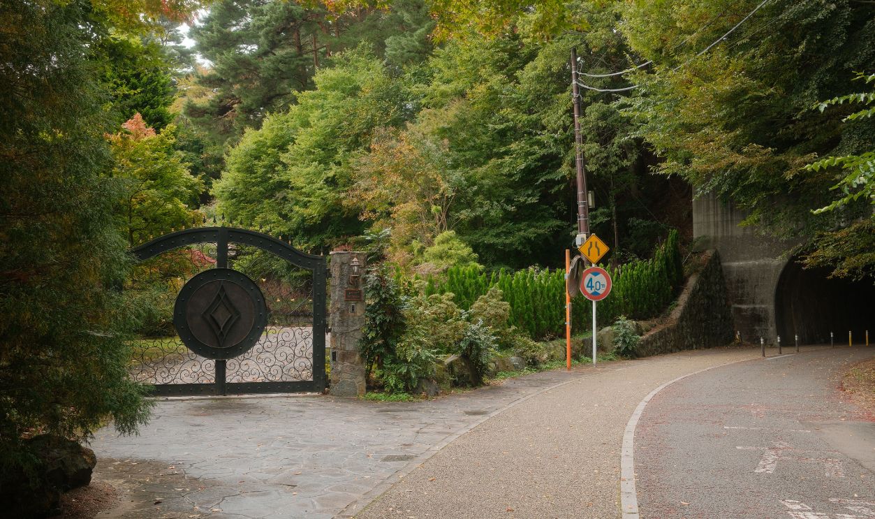 Quiet road in Fujikawaguchiko with lush greenery