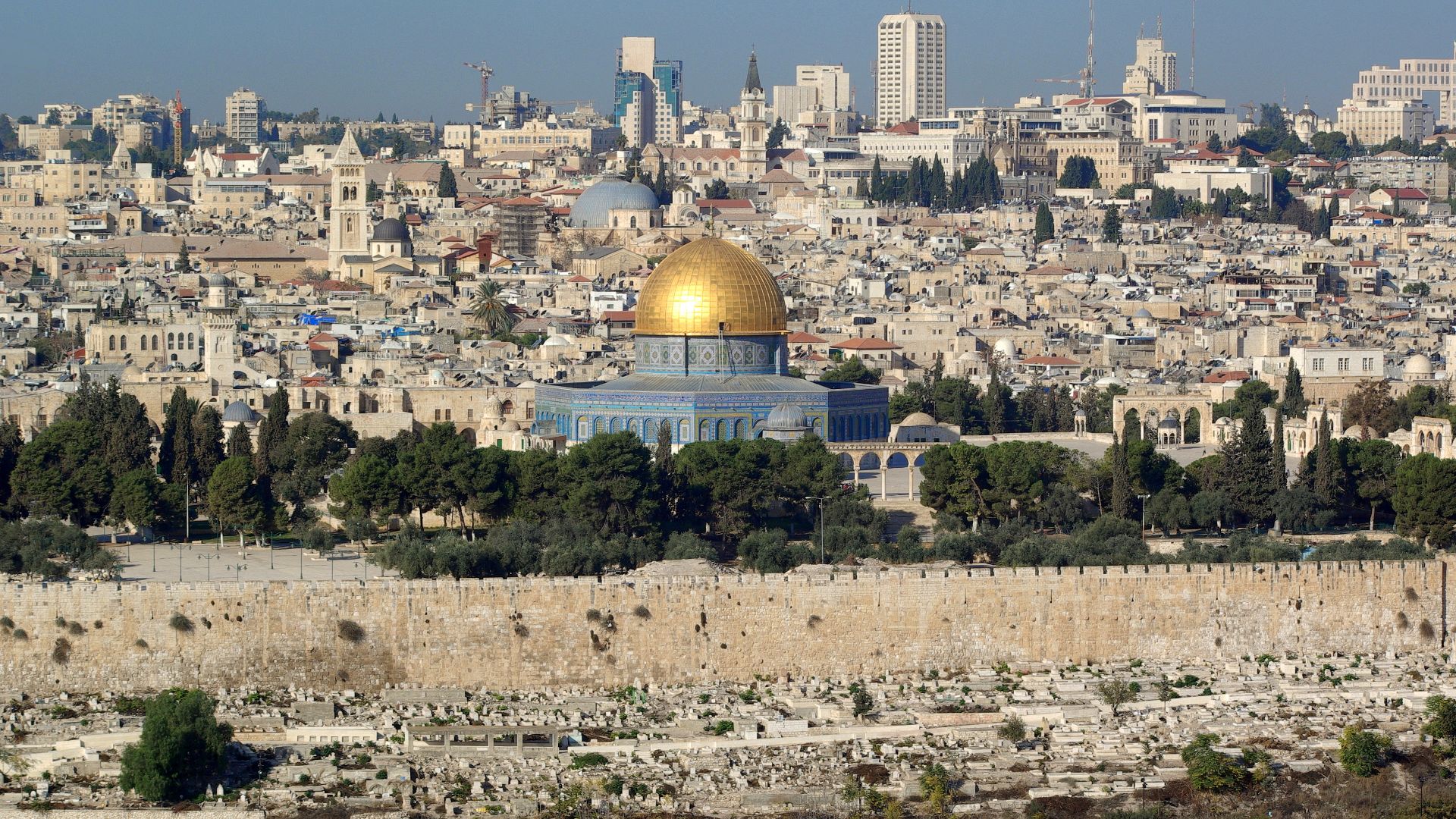 Jerusalem, Dome of the Rock, Church of the Holy Sepulcher in the background.