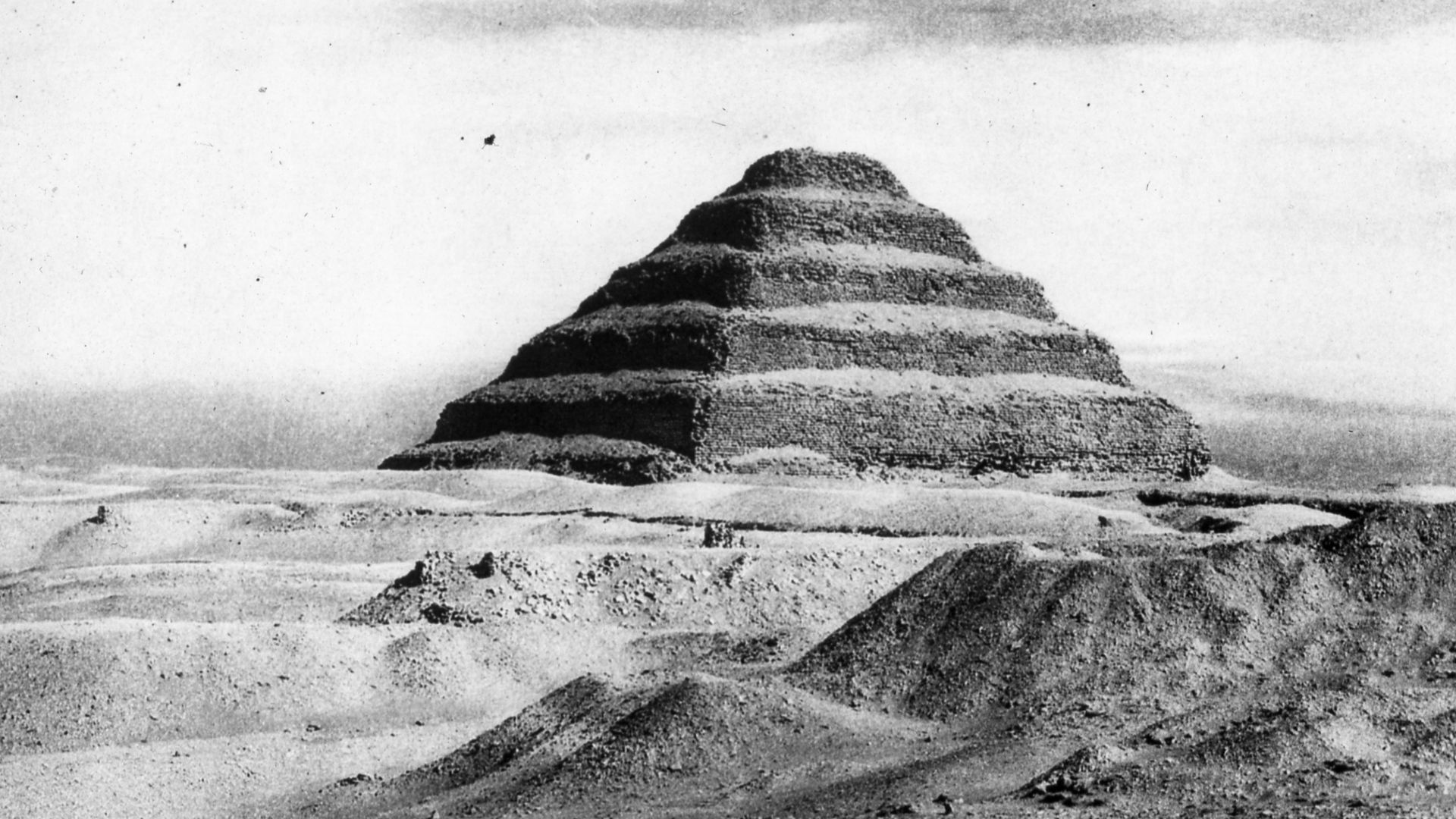 Lantern Slide Collection: Views, Objects: Egypt. Sakkara [selected images]. View 14: Egyptian - Old Kingdom.  Step Pyramid of Zoser, Sakkara, 3rd Dyn., n.d., Property of the Brooklyn Museum. Brooklyn Museum Archives (S10|08 Sakkara, image 9640).