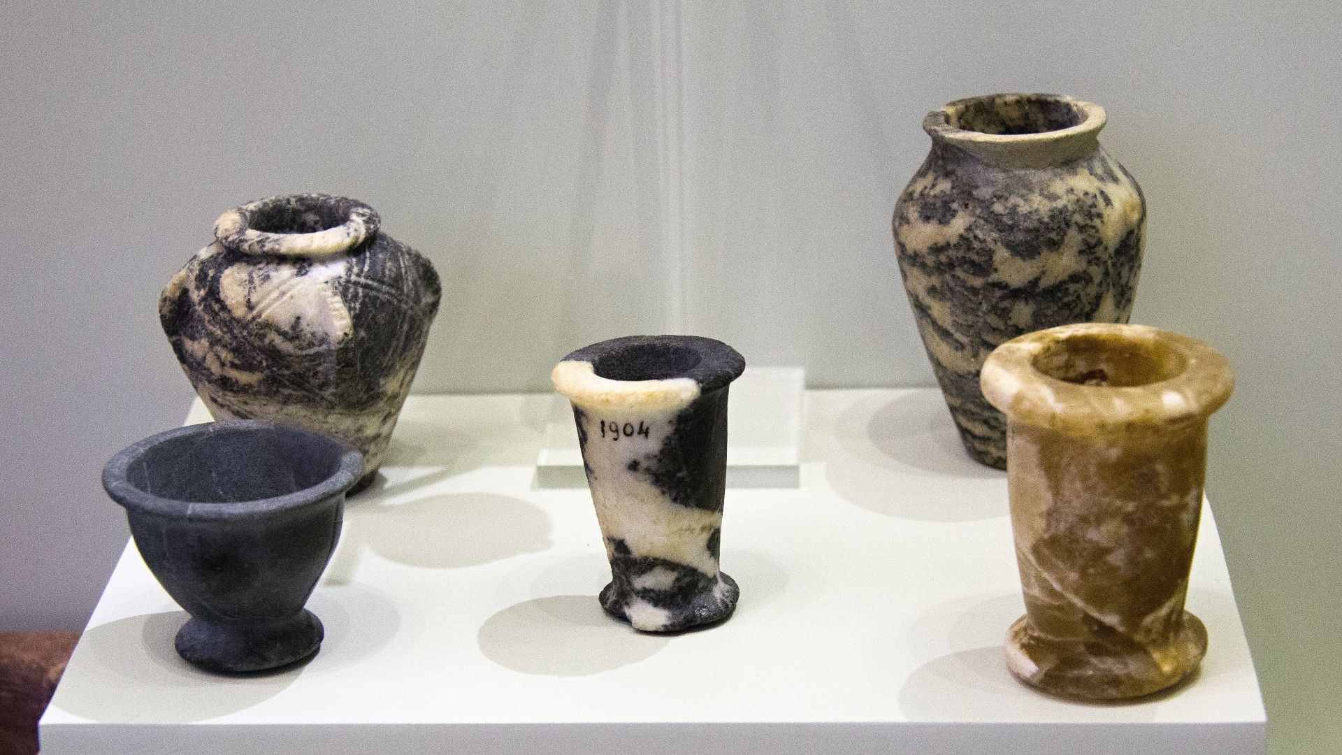 Miniature stone vessels imitating Egyptian prototypes. Platanos, 2300-1900 BC. Archaeological Museum of Heraklion.