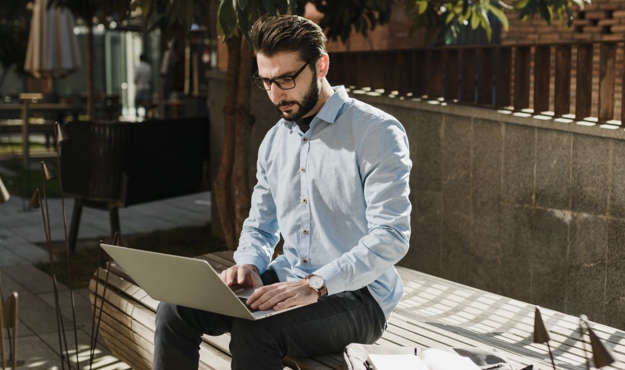 man using laptop