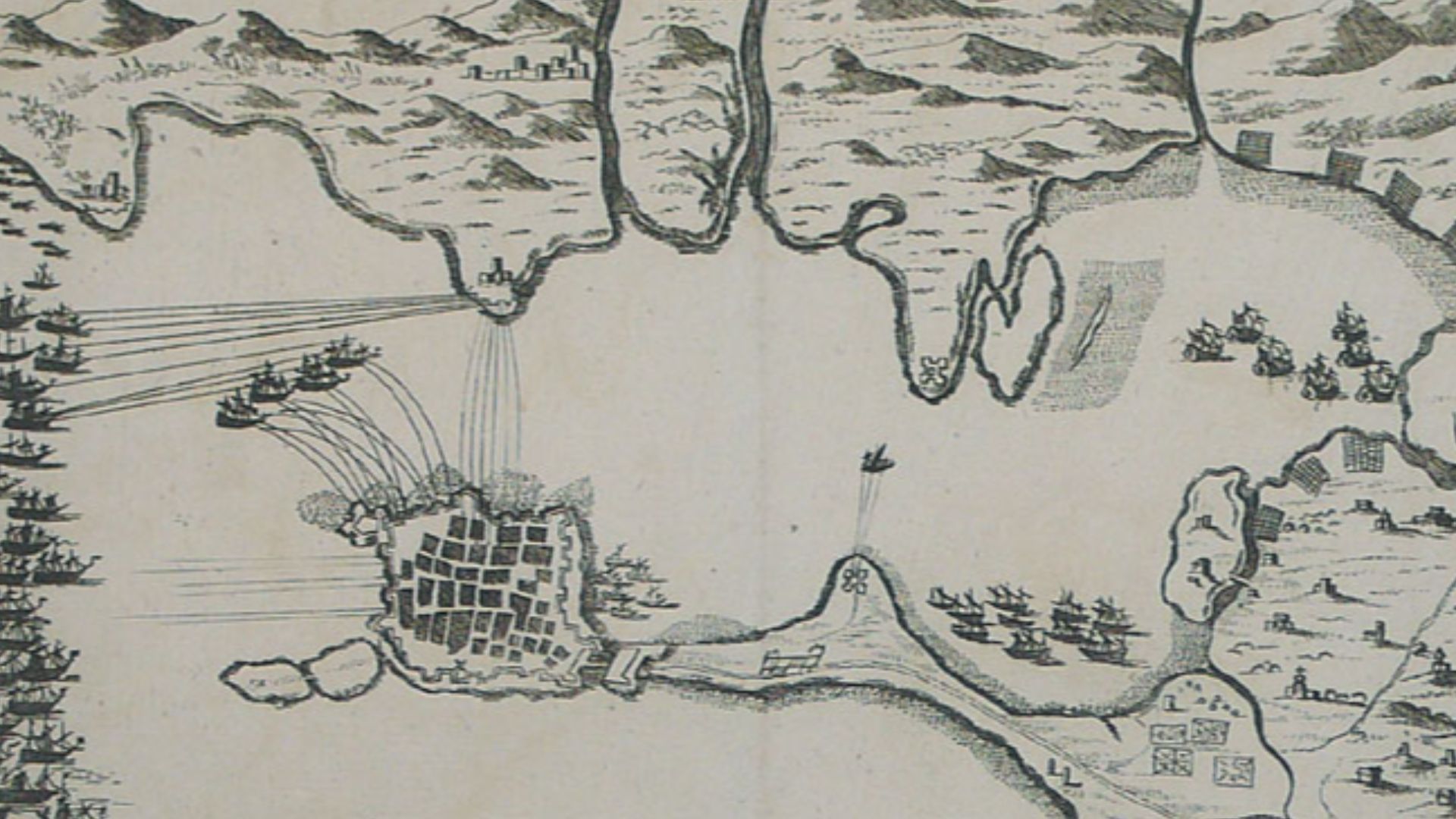 Copper engraving, uncolored as published. Decorative scenes of the Spanish war of succession 1701-14.


Cadix eine Stadt an den Andalusischen Kuesten in Spanien so von der alluerten Flotte den 26 Aug 1702 mit Feueer und Schwerd angegriffen worden.
