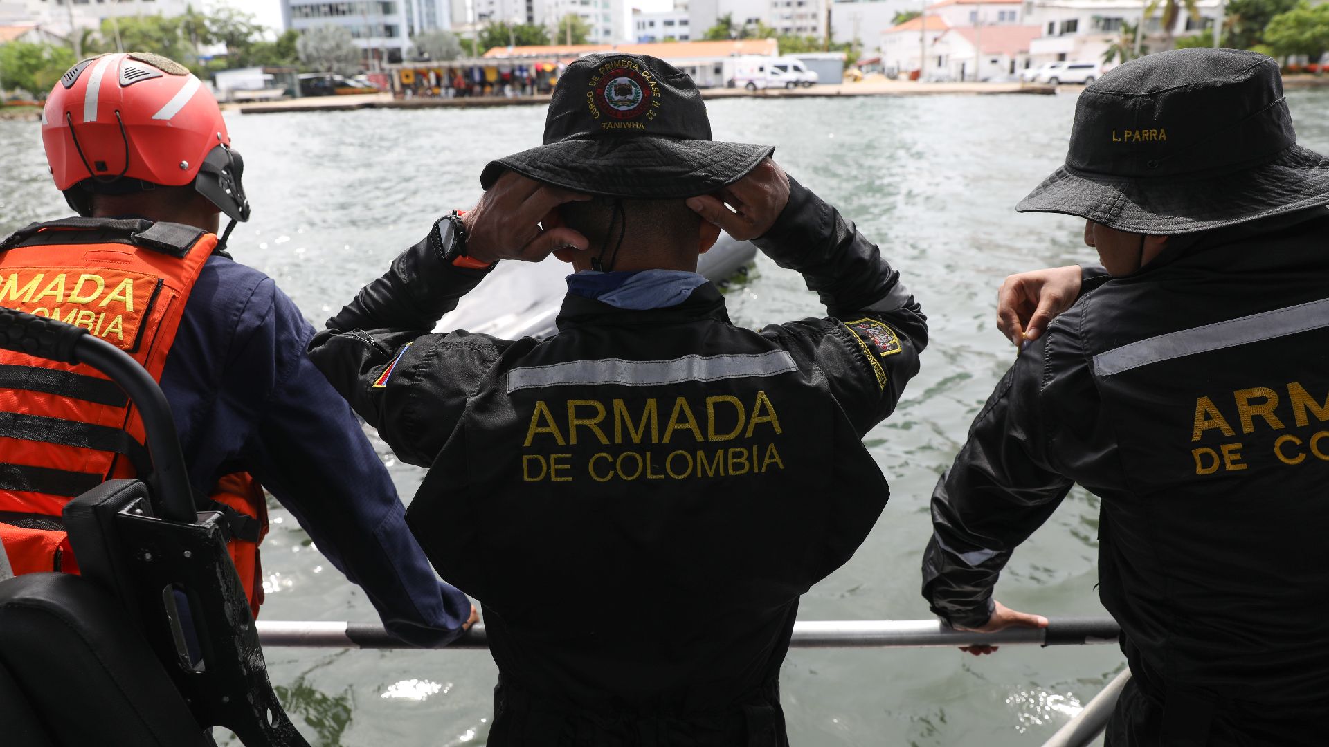 CARTAGENA, Colombia (Aug. 10, 2024) Colombian Navy sailors look out over the water after a humanitarian assistance and disaster relief open water rescue exercise in Cartagena, Colombia as part of Continuing Promise 2024. By sharing knowledge and working t