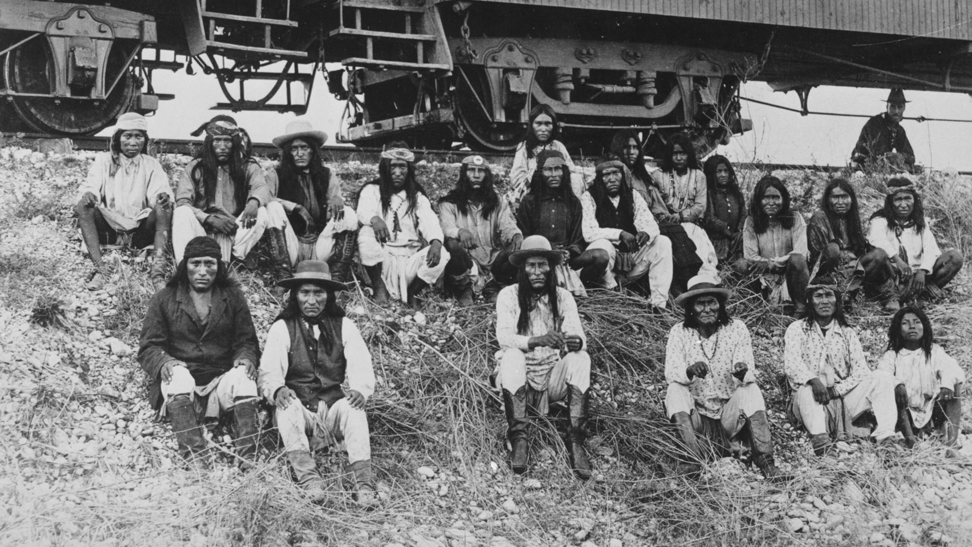 File:Band of Apache Indian prisoners at rest stop beside Southern Pacific Railway, near Nueces River, Tex., September 10, 188 - NARA - 523549.jpg