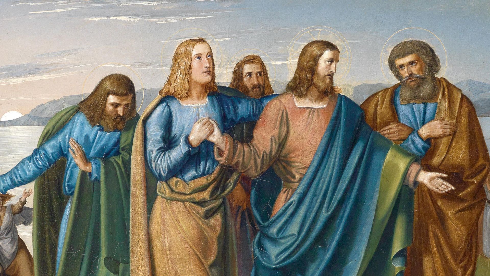 Jesus und seine Jünger am See Genezereth, monogrammiert, datiert 1833, Öl auf Leinwand, 46 x 72 cm