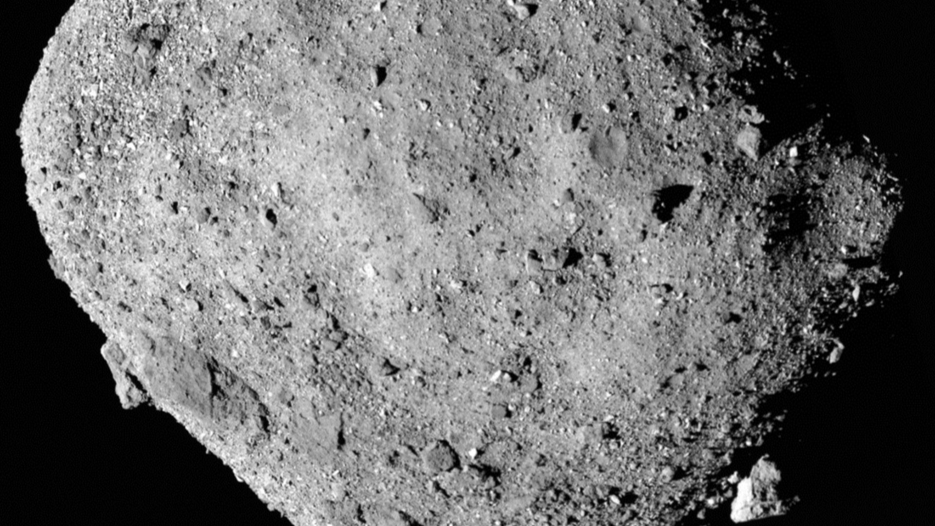 This mosaic image of asteroid Bennu is composed of 12 PolyCam images collected on Dec. 2 by the OSIRIS-REx spacecraft from a range of 15 miles (24 km). The image was obtained at a 50° phase angle between the spacecraft, asteroid and the Sun, and in it, Be