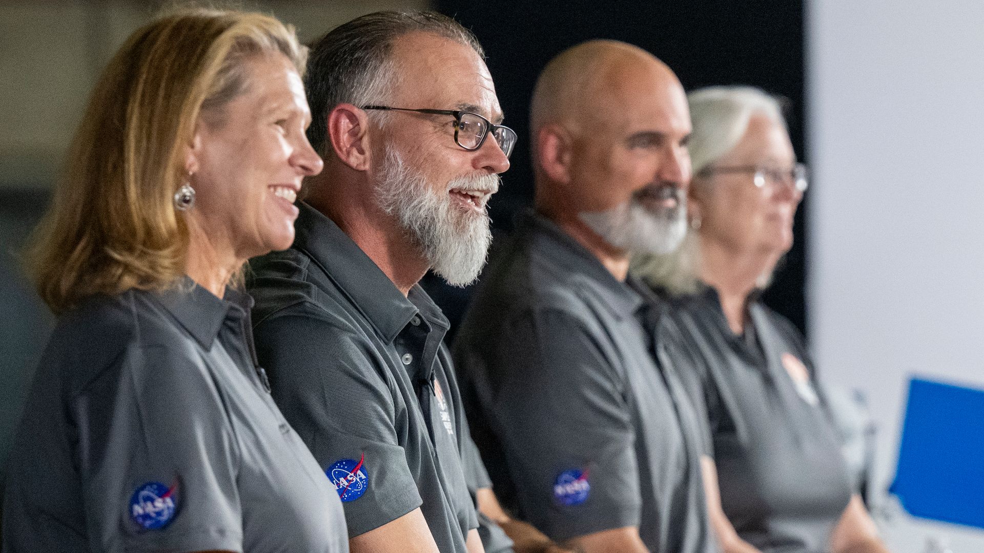 University of Arizona OSIRIS-REx Principal Investigator Dante Lauretta, second from the left, answers questions from reporters during an OSIRIS-REx sample return press conference, Sunday, Sept. 24, 2023, shortly after the capsule landed at the Department 