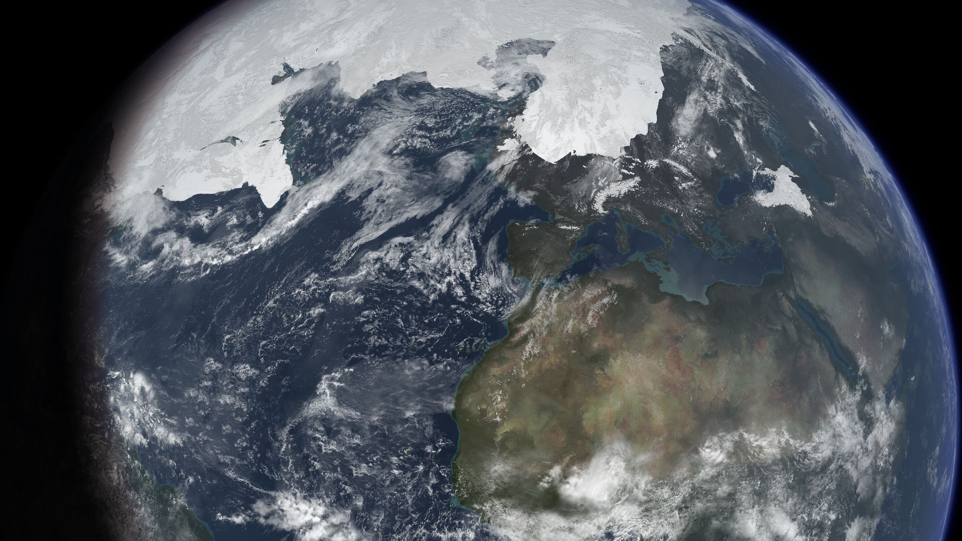 Earth at the last glacial maximum of the current ice age. Based on: