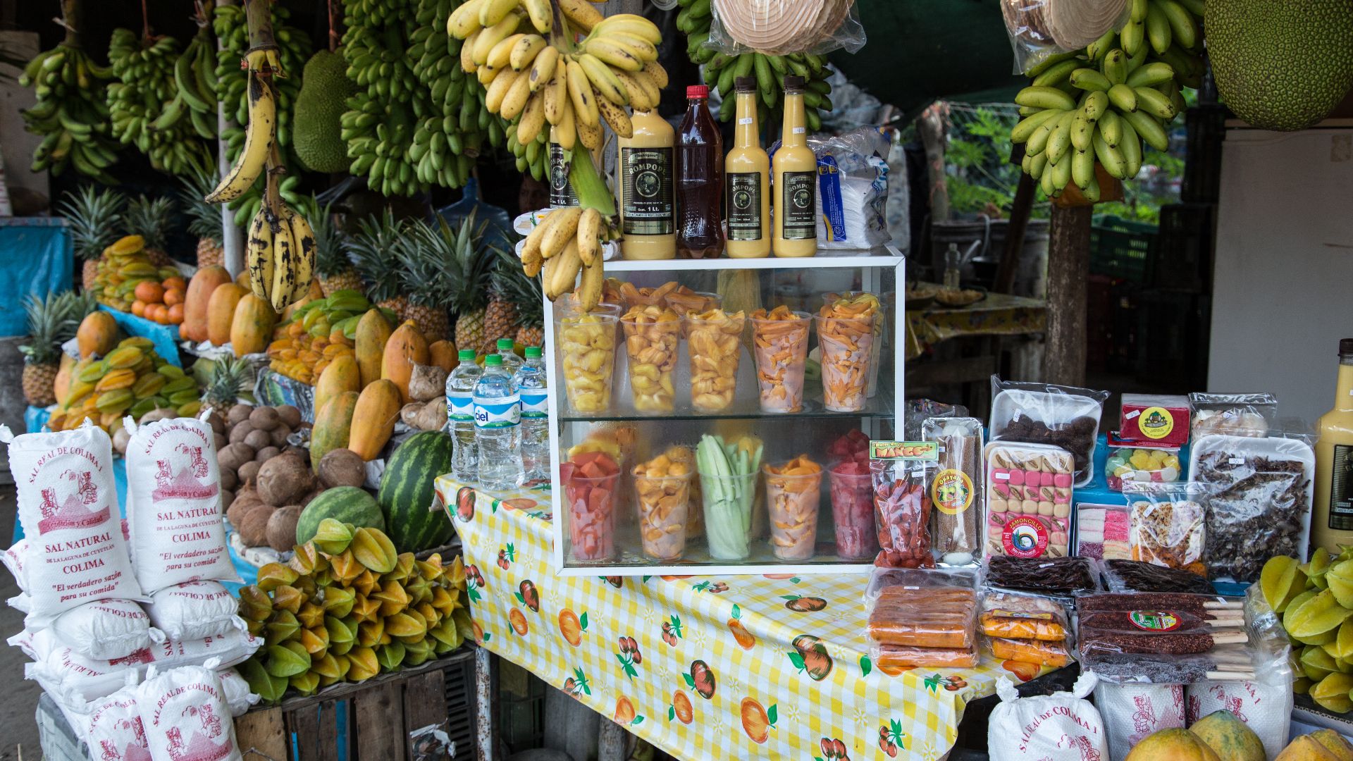 Typical roadside fruit stand in Mexico.