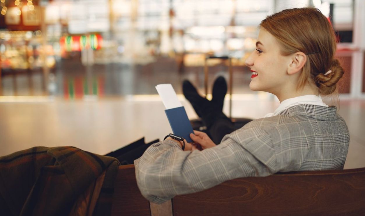 airplane passenger in the waiting area