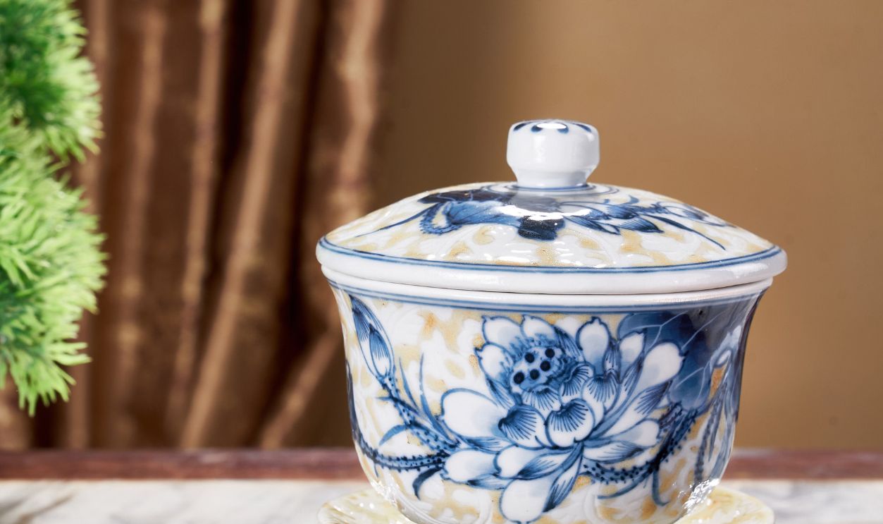 Elegant porcelain teacup with floral design, perfect for traditional tea settings