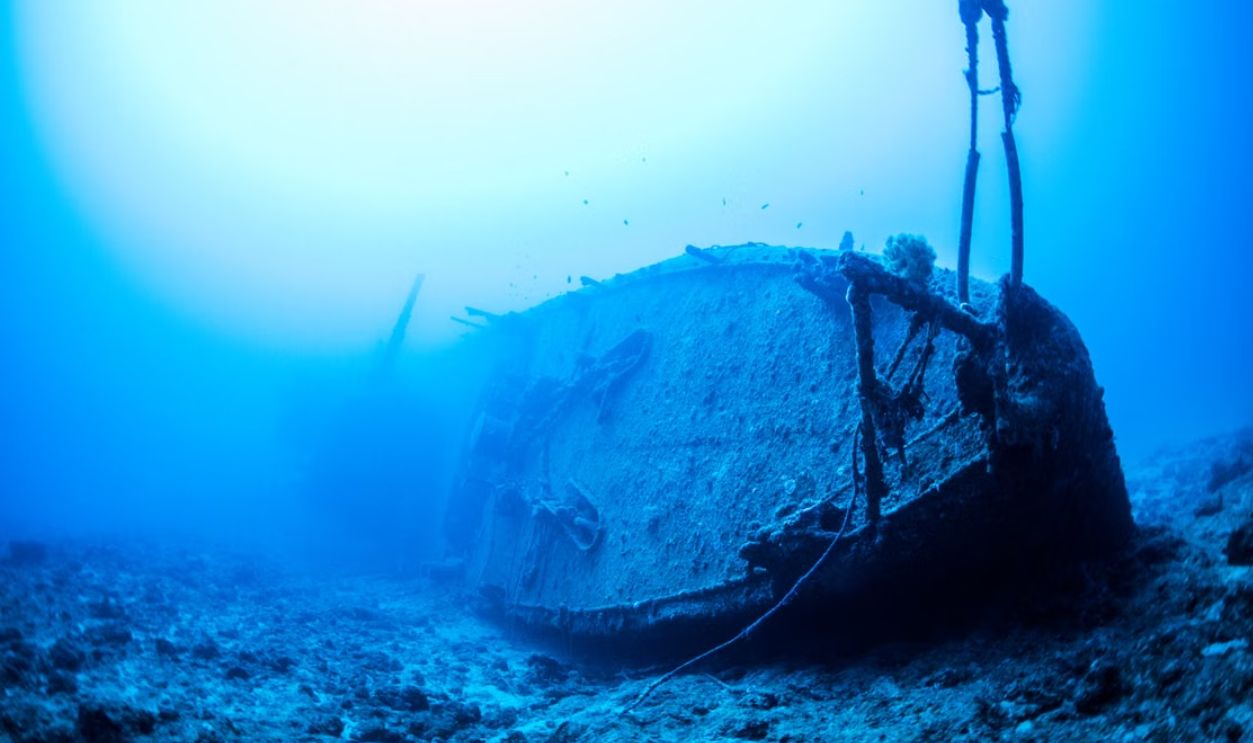 Discover the haunting beauty of a sunken shipwreck off Okinawa's coast