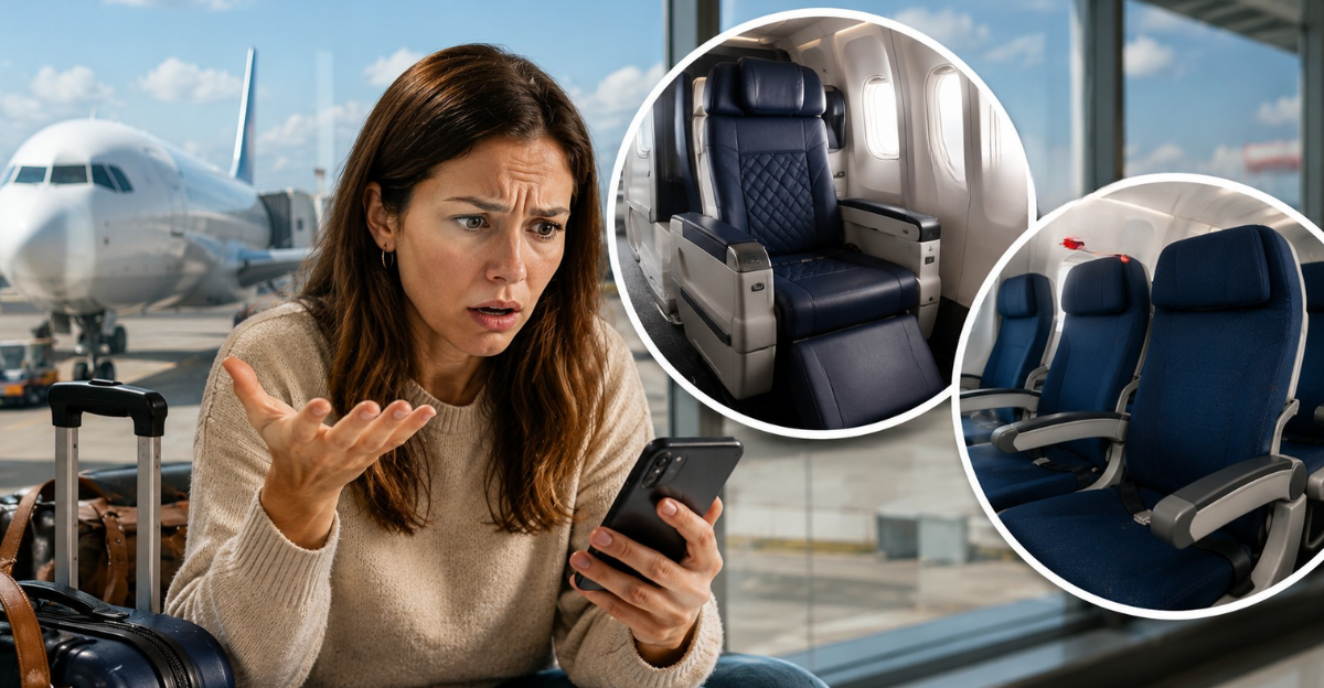 woman upset about aricraft seat