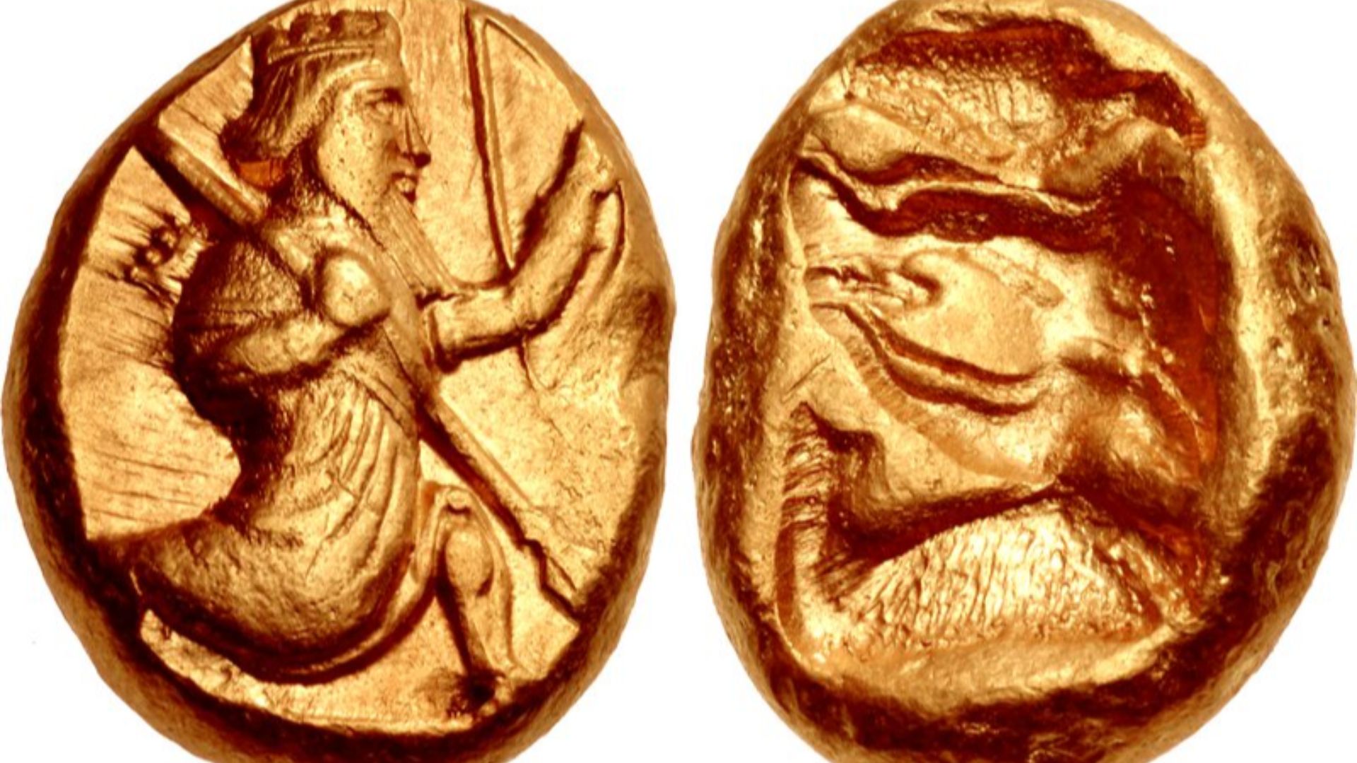 PERSIA, Achaemenid Empire. temp. Artaxerxes II to Darios III. Circa 375-336 BC. AV Daric (13mm, 8.32 g). Lydo-Milesian standard. Sardes mint. Persian king or hero, wearing kidaris and kandys, quiver over shoulder, in kneeling-running stance right, holding