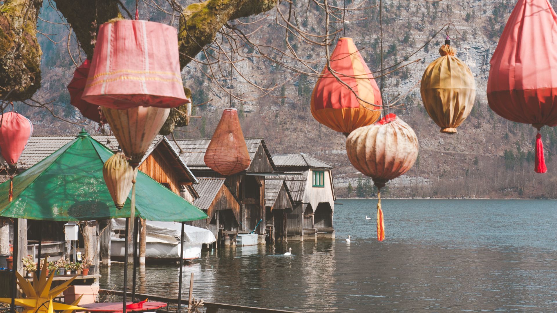 Boathouses in Hallstatt, Austria