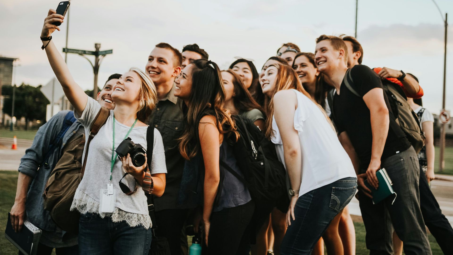a group of people taking a picture together
