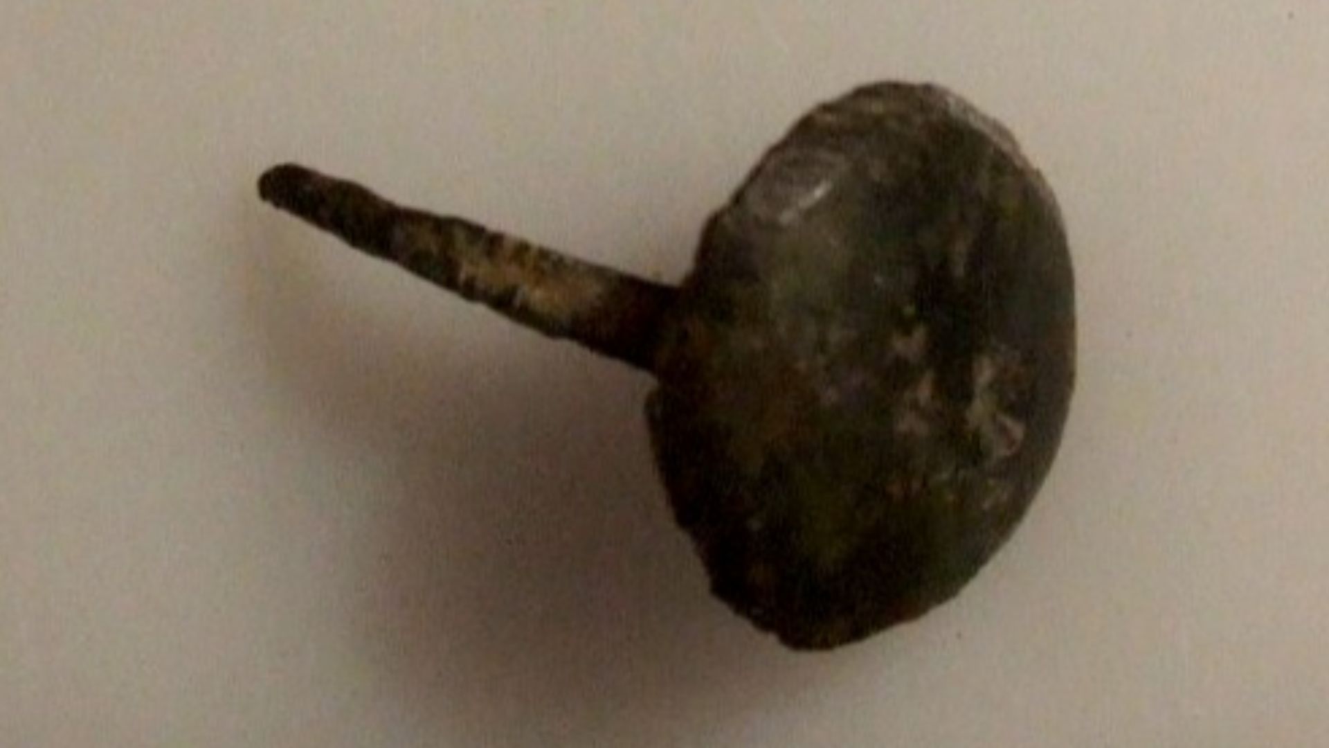 Copper alloy mount.  The mount has a convex head with a tapering square sectioned integral shank on the reverse.