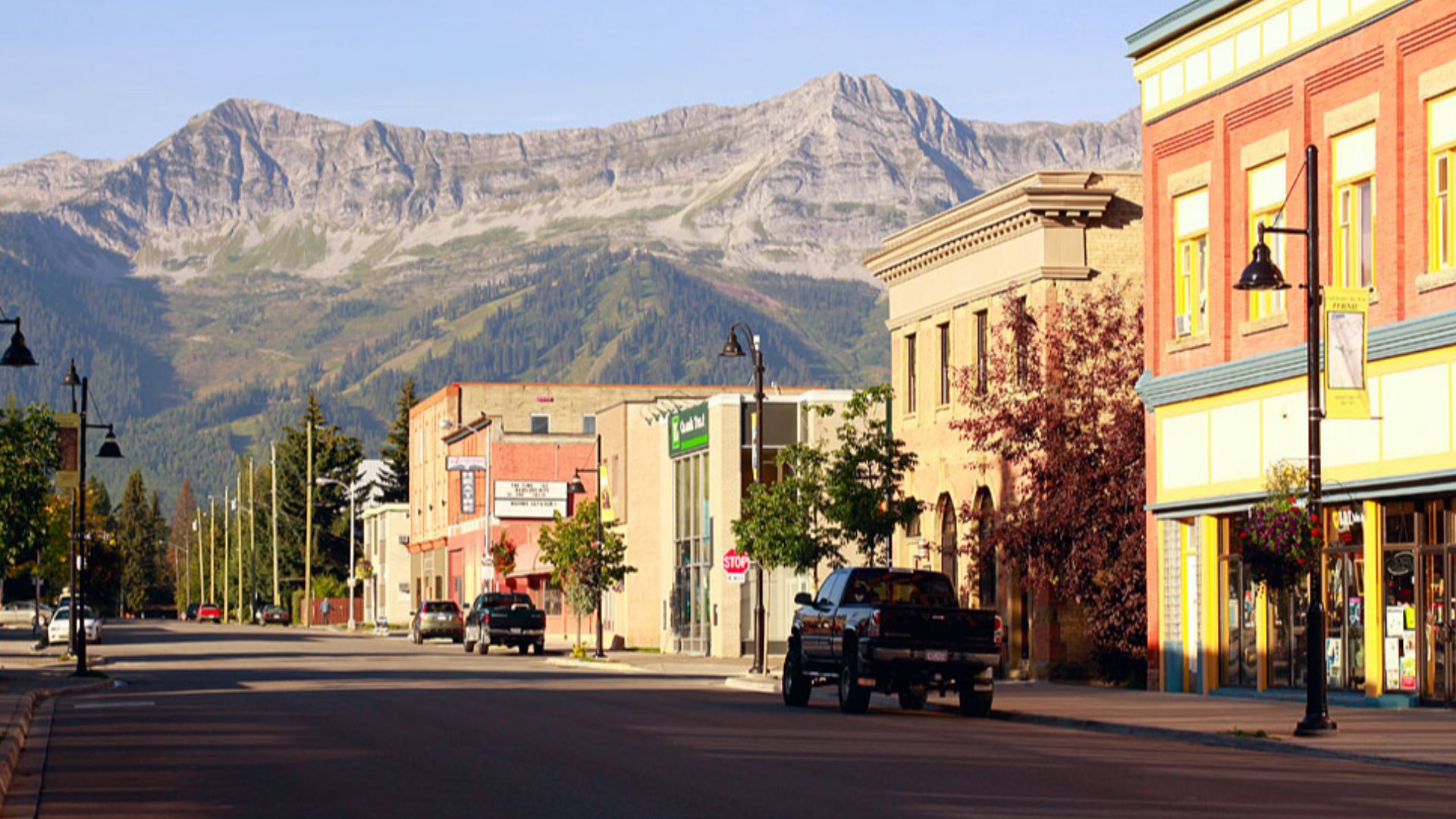 Looking south in downtown Fernie, British Columbia, Canada.