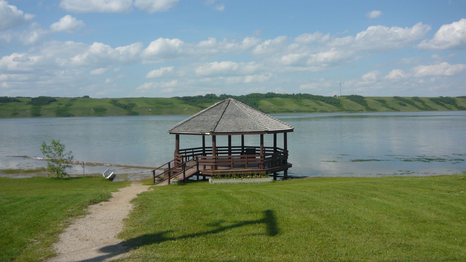 Gazebo at Manitou Beach, Saskatchewan, Canada. Photo taken approximately from the intersection of MacLachlan Avenue and Watrous Street, looking northward toward the lake.