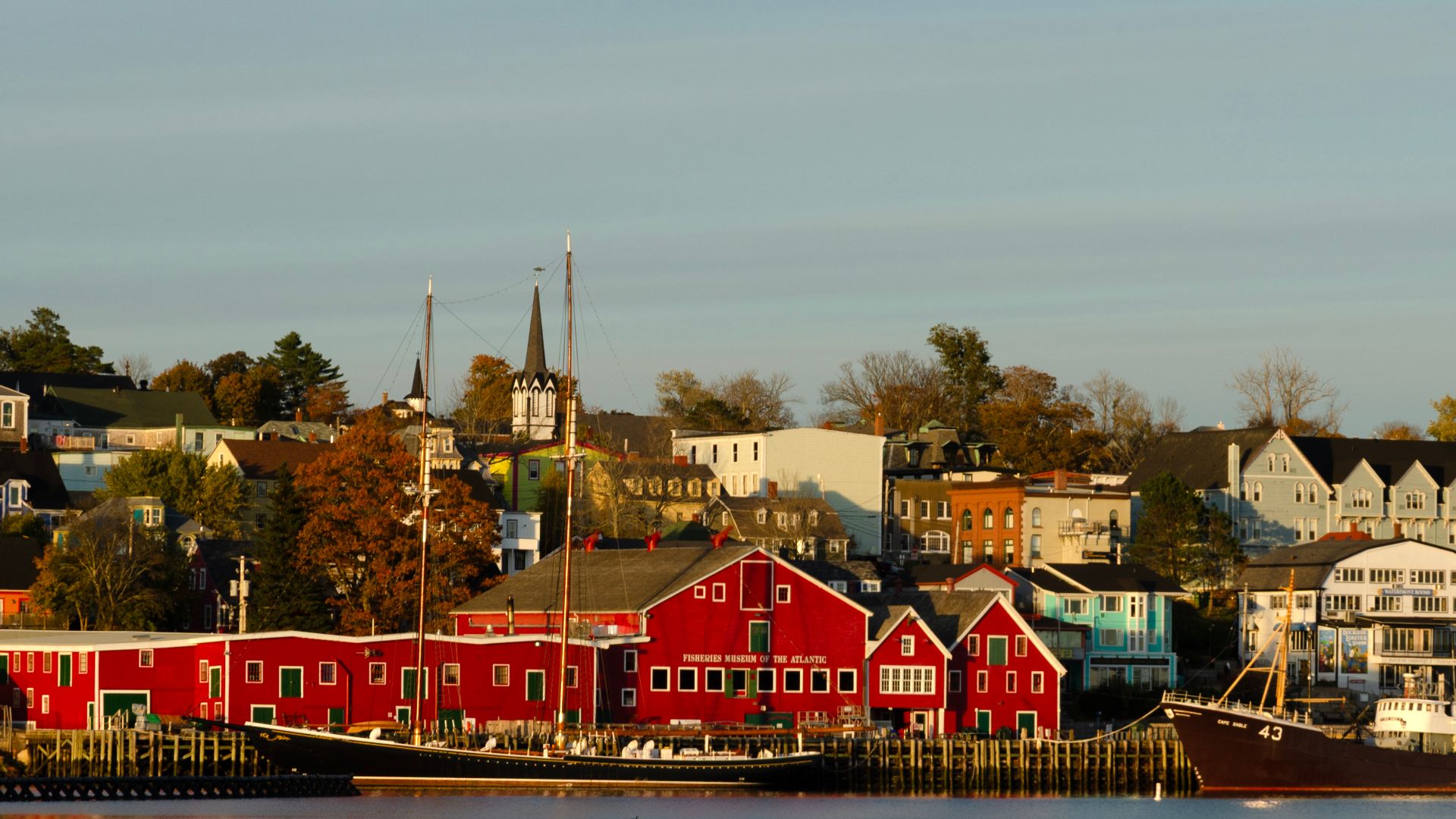 Waterfront of Lunenburg with the Fisheries Museum of the Atlantic, Bluenose II and Cape Sable.