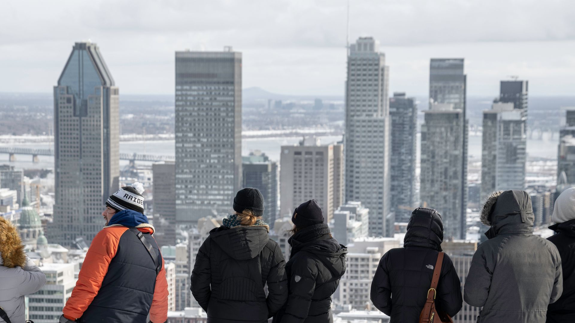 Terrace of the Mount Royal Chalet, Montreal in winter.
