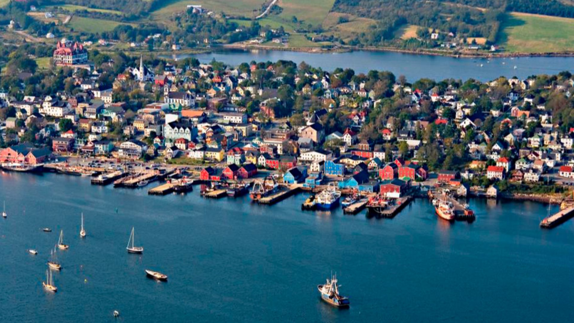 Aerial photo of Lunenburg, Nova Scotia.