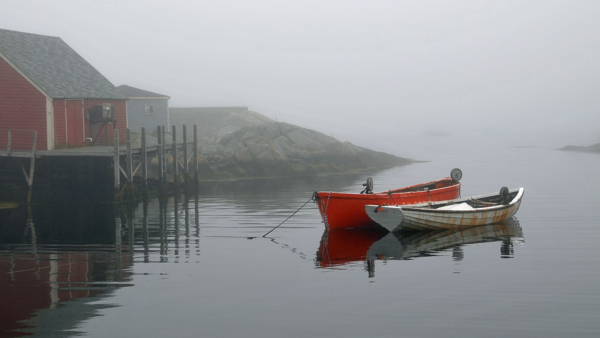 The fog was in at Peggy's Cove and everything was quite on the water.